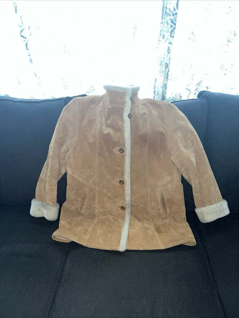Gallery Women’s Genuine Suede Leather Coat Faux Shearling Fur Lining XL Beauty